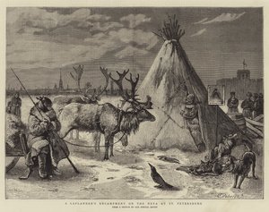 拉普兰人在圣彼得堡的涅瓦河上的营地